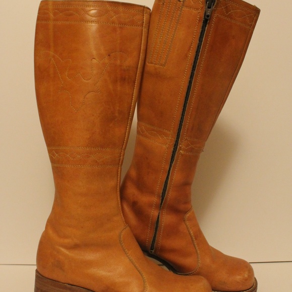 VINTAGE 70s FRYE BOHO HIPPIE WHISKEY LEATHER BOOTS - Picture 4 of 8